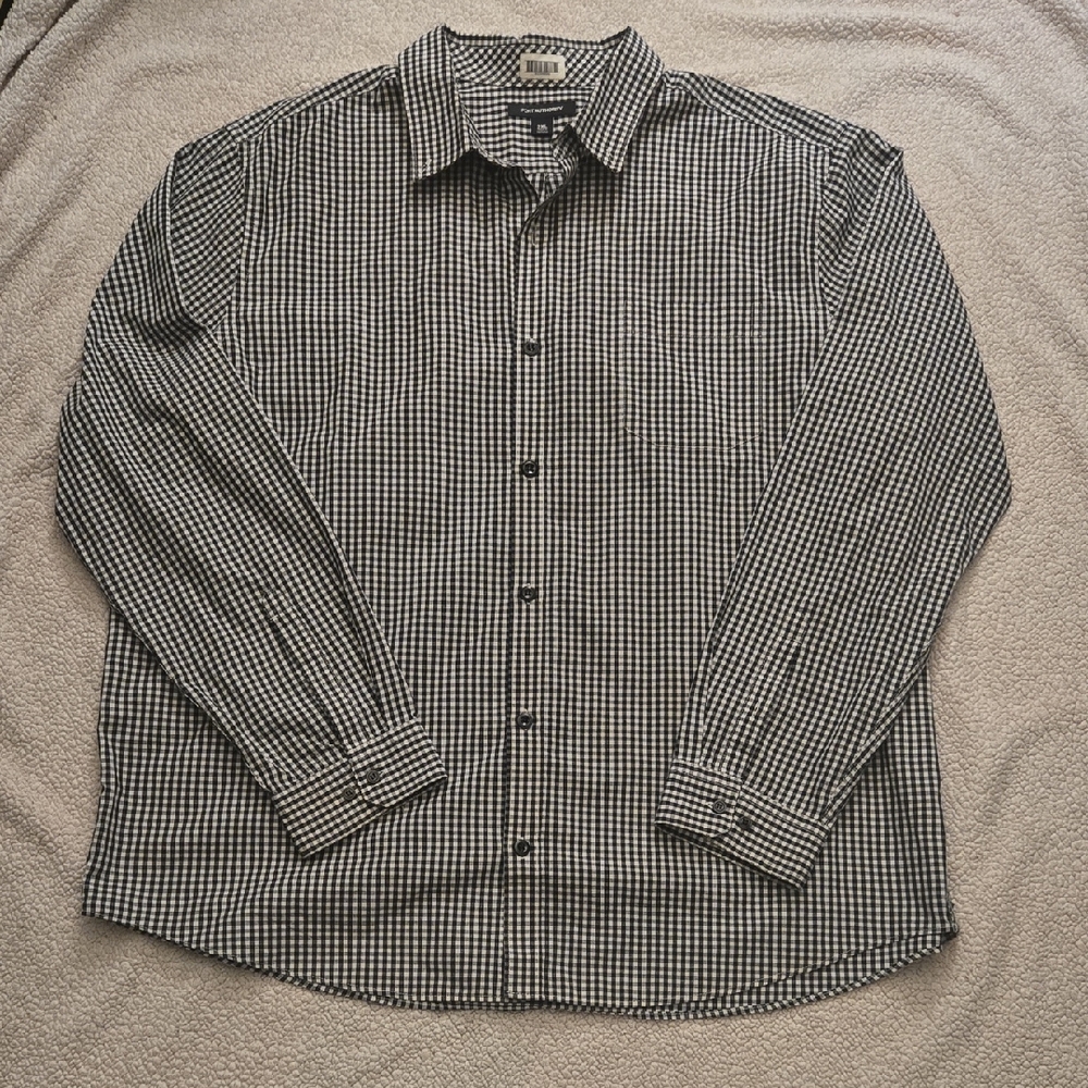 Port Authority Men's Black and White Checkered Shirt